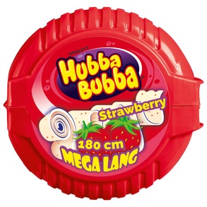 Verpakking Hubba Bubba Mega Lang 180 cm kauwgom in de smaak Aardbei.